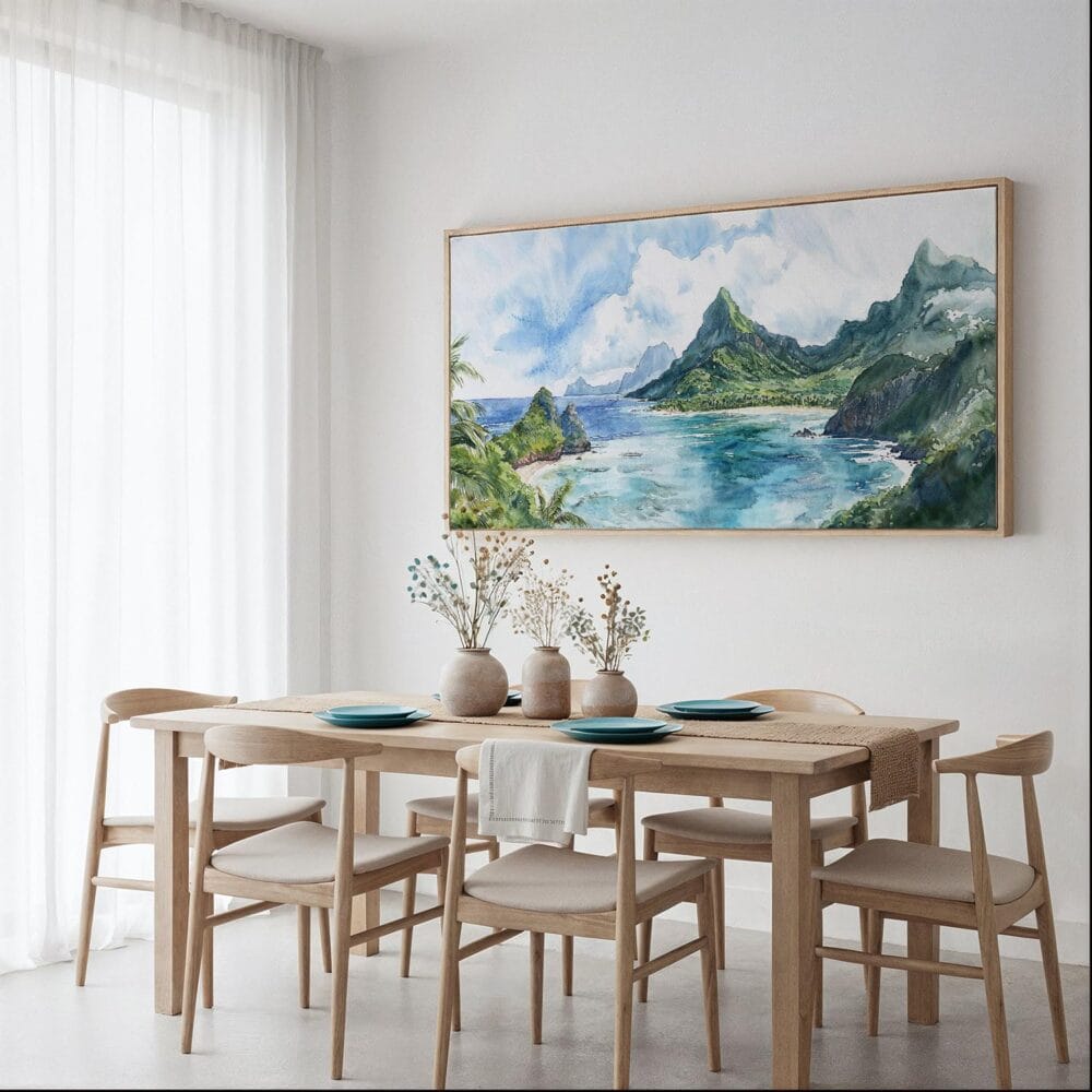 03 - Framed American Samoa National Park Watercolor - Panorama Canvas Print - Dining Table.jpg 03 - Framed American Samoa National Park Watercolor - Panorama Canvas Print - Dining Table.jpg