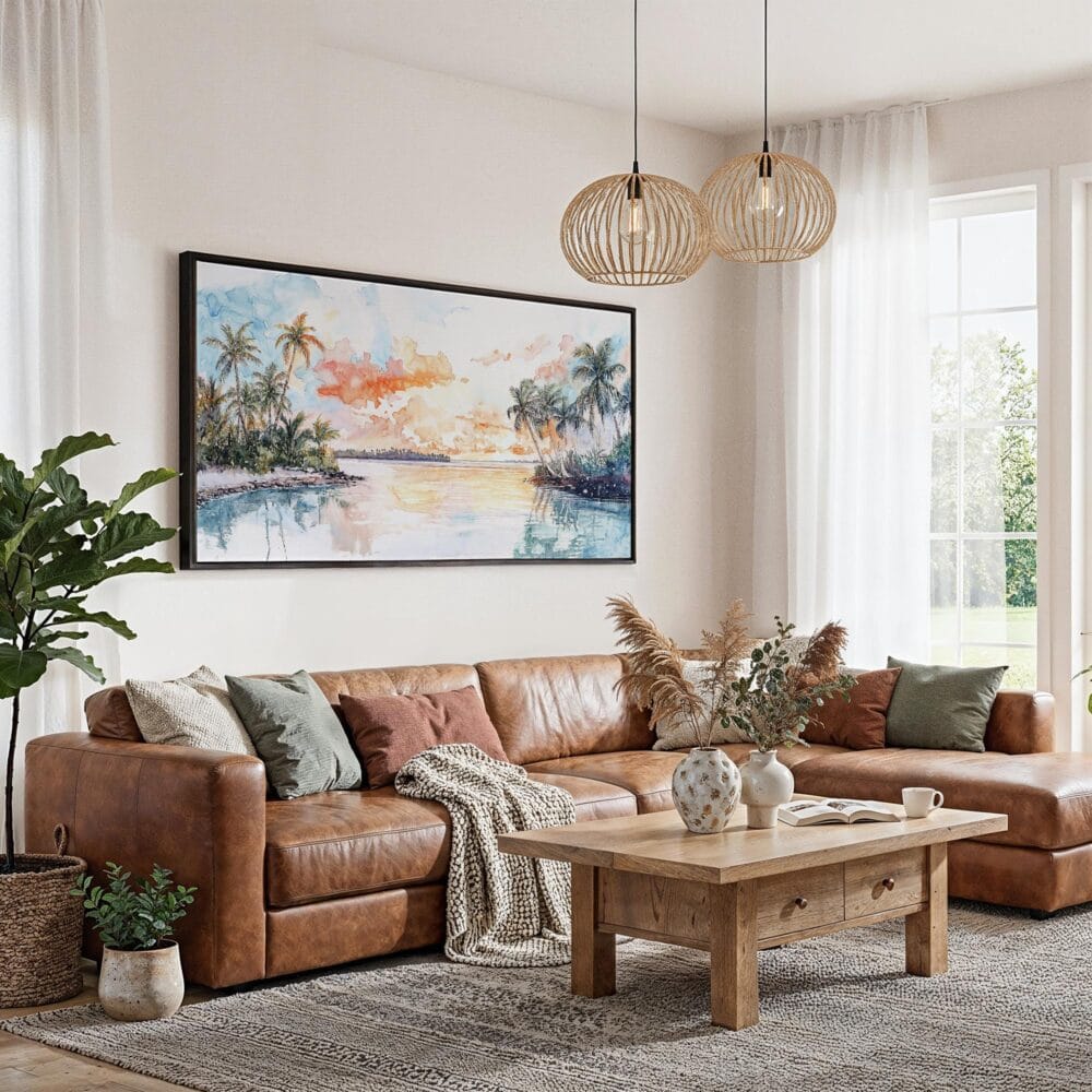 03 - Framed Biscayne National Park Watercolor - Panorama Canvas Print - Living Room.jpg 03 - Framed Biscayne National Park Watercolor - Panorama Canvas Print - Living Room.jpg