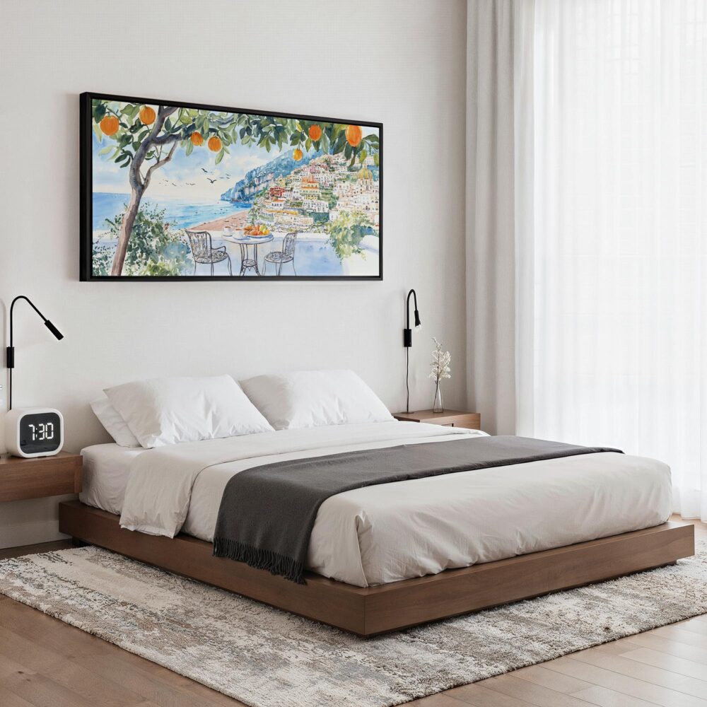 03 - Framed Coffee at Amalfi Coast Watercolor - Panorama Canvas Print - Bedroom.jpg 03 - Framed Coffee at Amalfi Coast Watercolor - Panorama Canvas Print - Bedroom.jpg