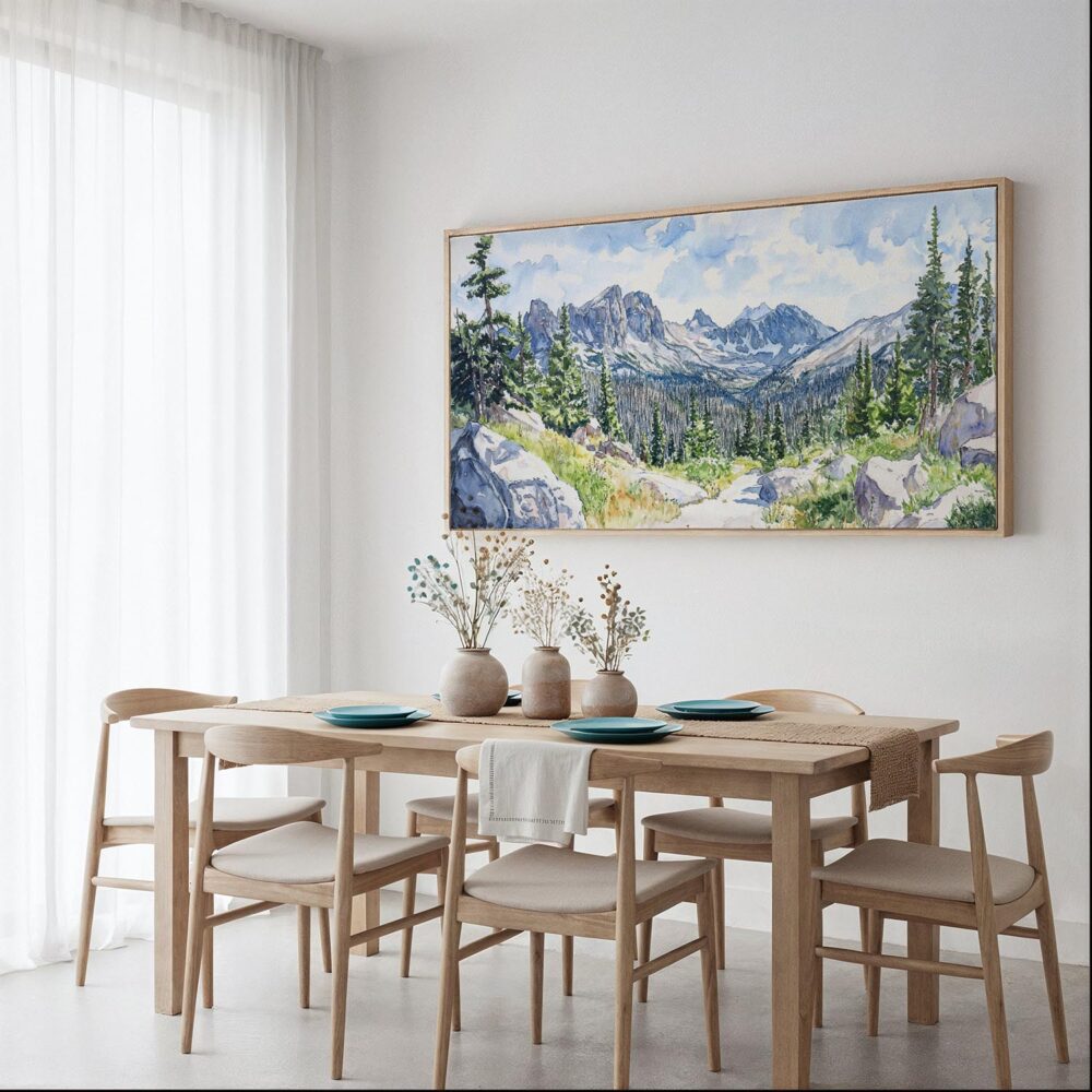 03 - Framed Colorado Rocky Mountains National Park Watercolor - Panorama Canvas Print - Dining Table.jpg 03 - Framed Colorado Rocky Mountains National Park Watercolor - Panorama Canvas Print - Dining Table.jpg