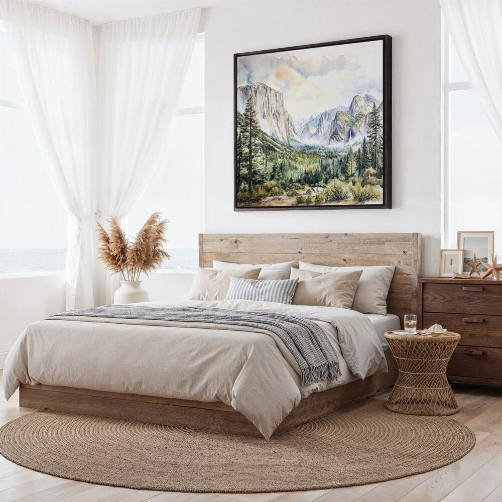 03 - Framed El Capitan in Yosemite National Park Watercolor Style - Square Canvas Print - Bedroom.jpg 03 - Framed El Capitan in Yosemite National Park Watercolor Style - Square Canvas Print - Bedroom.jpg