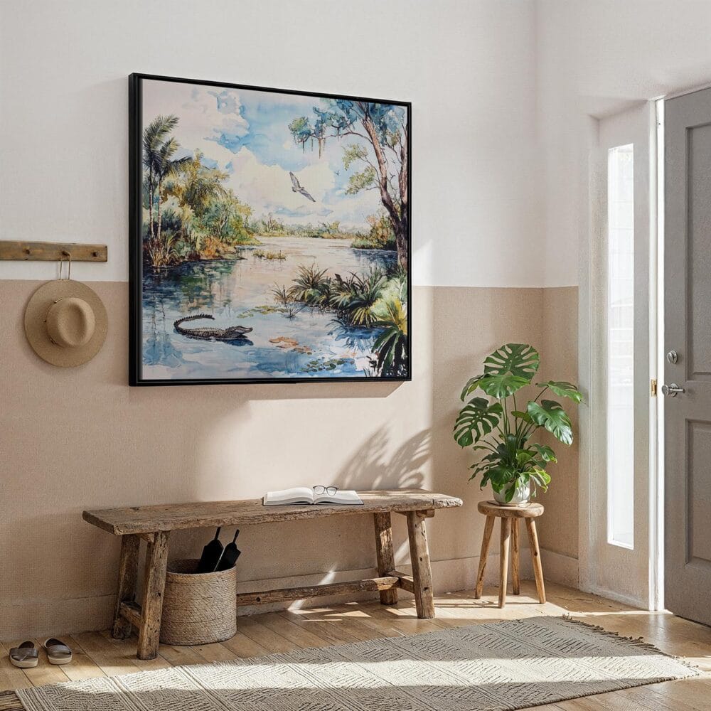 03 - Framed Everglades National Park Watercolor Style - Square Canvas Print - Hallway.jpg 03 - Framed Everglades National Park Watercolor Style - Square Canvas Print - Hallway.jpg