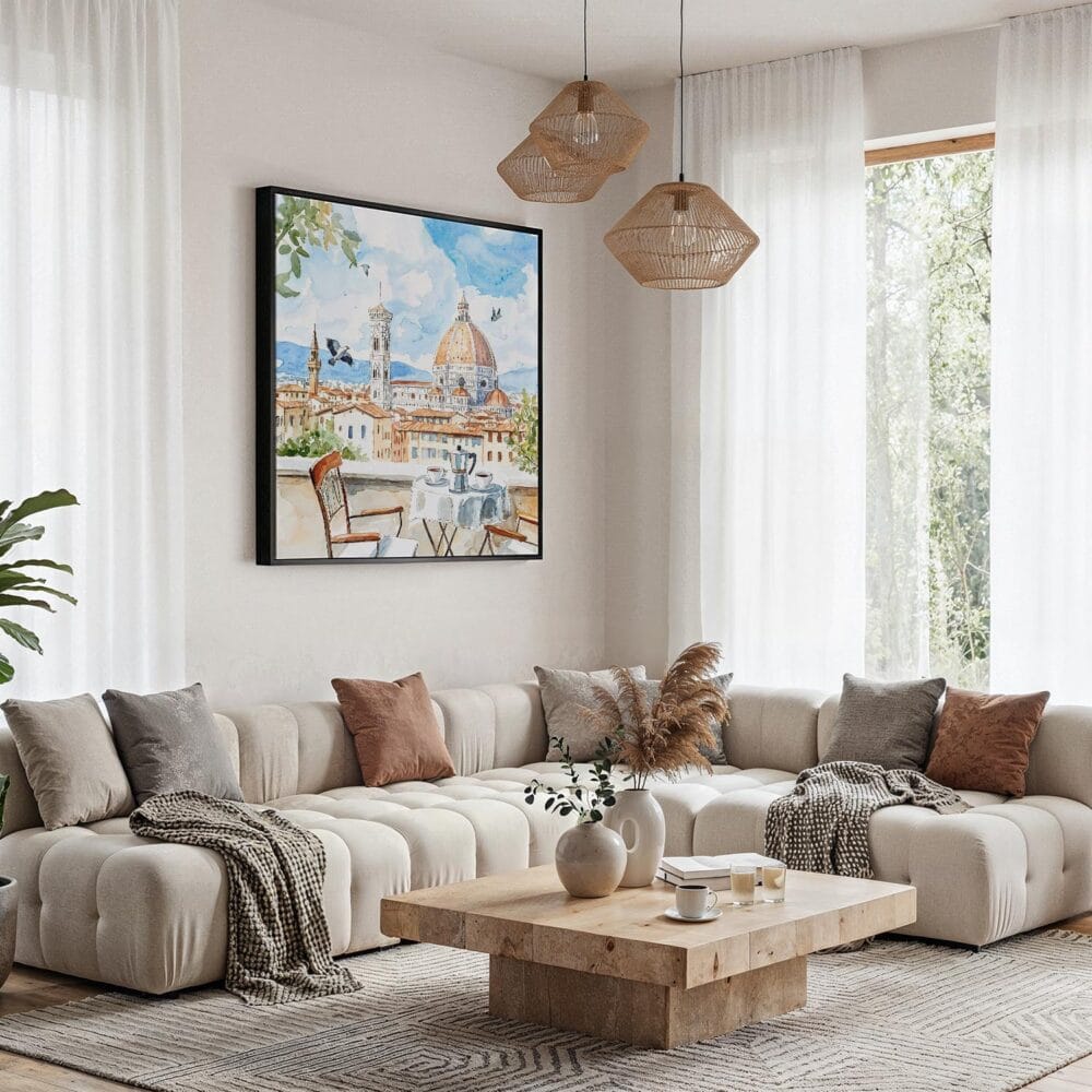 03 - Framed Florence Cathedral Watercolor - Square Canvas Print - Boho Living Room.jpg 03 - Framed Florence Cathedral Watercolor - Square Canvas Print - Boho Living Room.jpg