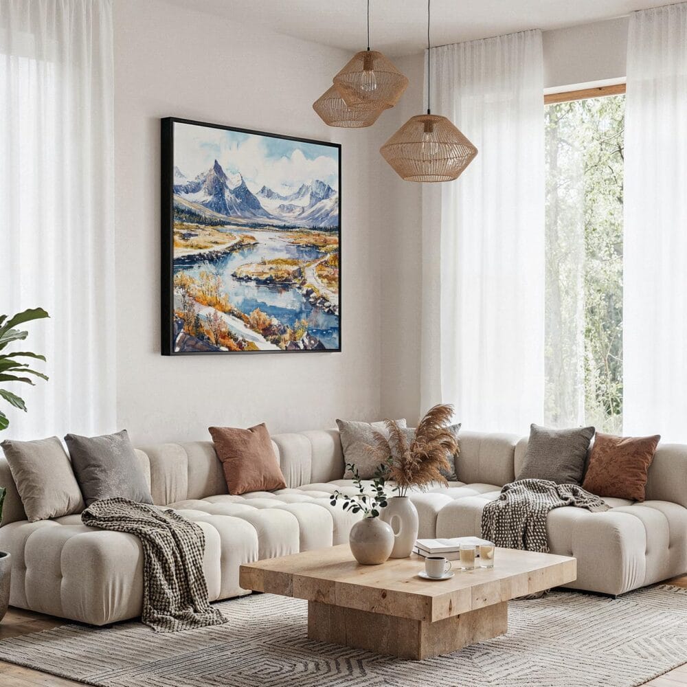 03 - Framed Gates of the Arctic National park Watercolor - Square Canvas Print - Boho Living Room.jpg 03 - Framed Gates of the Arctic National park Watercolor - Square Canvas Print - Boho Living Room.jpg