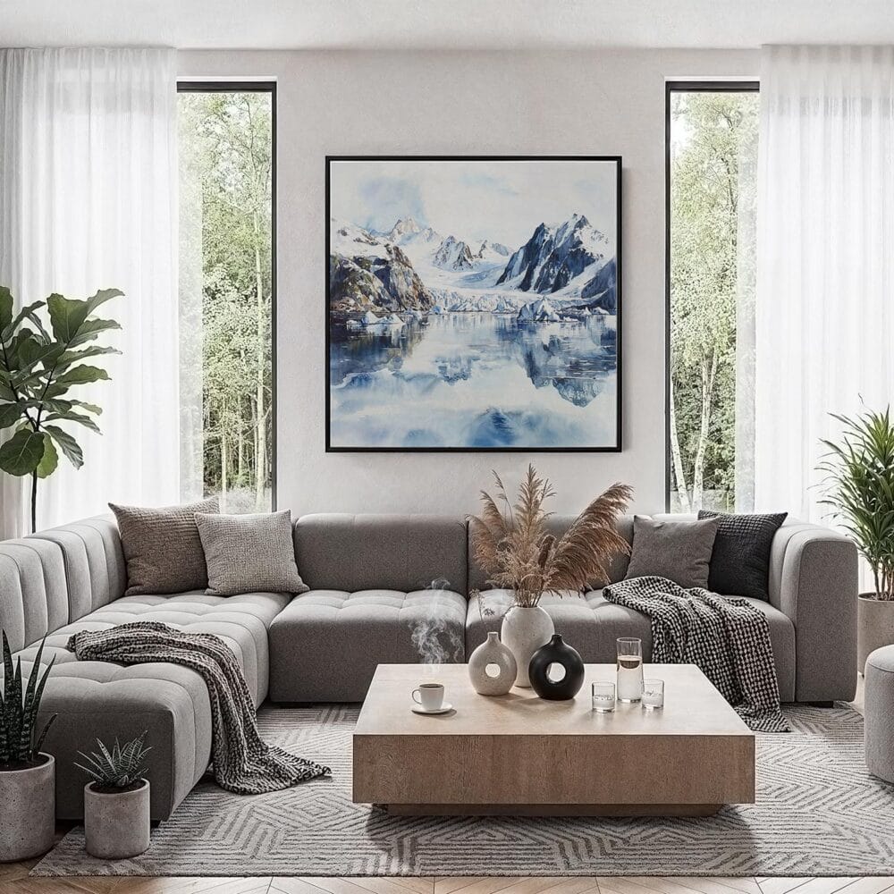 03 - Framed Glacier Bay National Park Watercolor - Square Canvas Print - Contemporary Living Room.jpg 03 - Framed Glacier Bay National Park Watercolor - Square Canvas Print - Contemporary Living Room.jpg