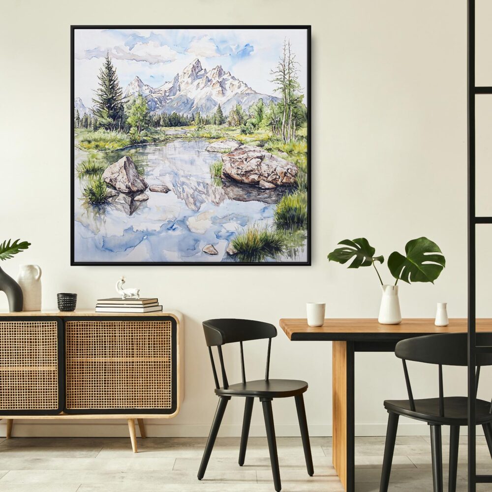 03 - Framed Grand Teton National Park Watercolor - Square Canvas Print - Boho Kitchen.jpg 03 - Framed Grand Teton National Park Watercolor - Square Canvas Print - Boho Kitchen.jpg