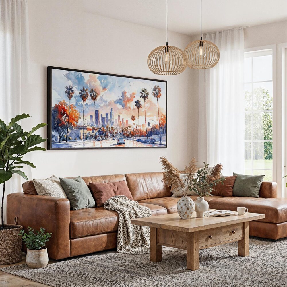 03 - Framed Los Angeles Skyline Watercolor - Panorama Canvas Print - Living Room.jpg 03 - Framed Los Angeles Skyline Watercolor - Panorama Canvas Print - Living Room.jpg