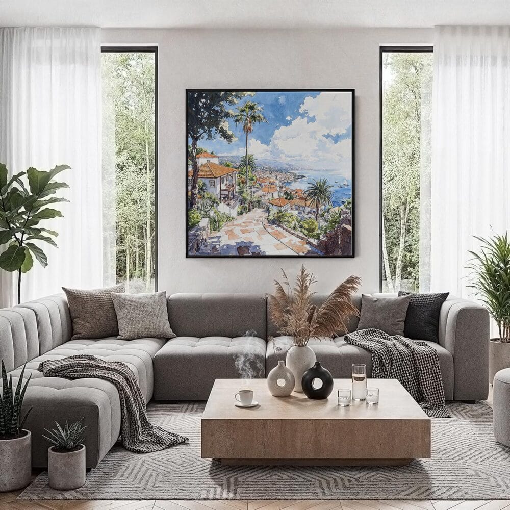 03 - Framed Madeira Portugal Watercolor - Square Canvas Print - Contemporary Living Room.jpg 03 - Framed Madeira Portugal Watercolor - Square Canvas Print - Contemporary Living Room.jpg