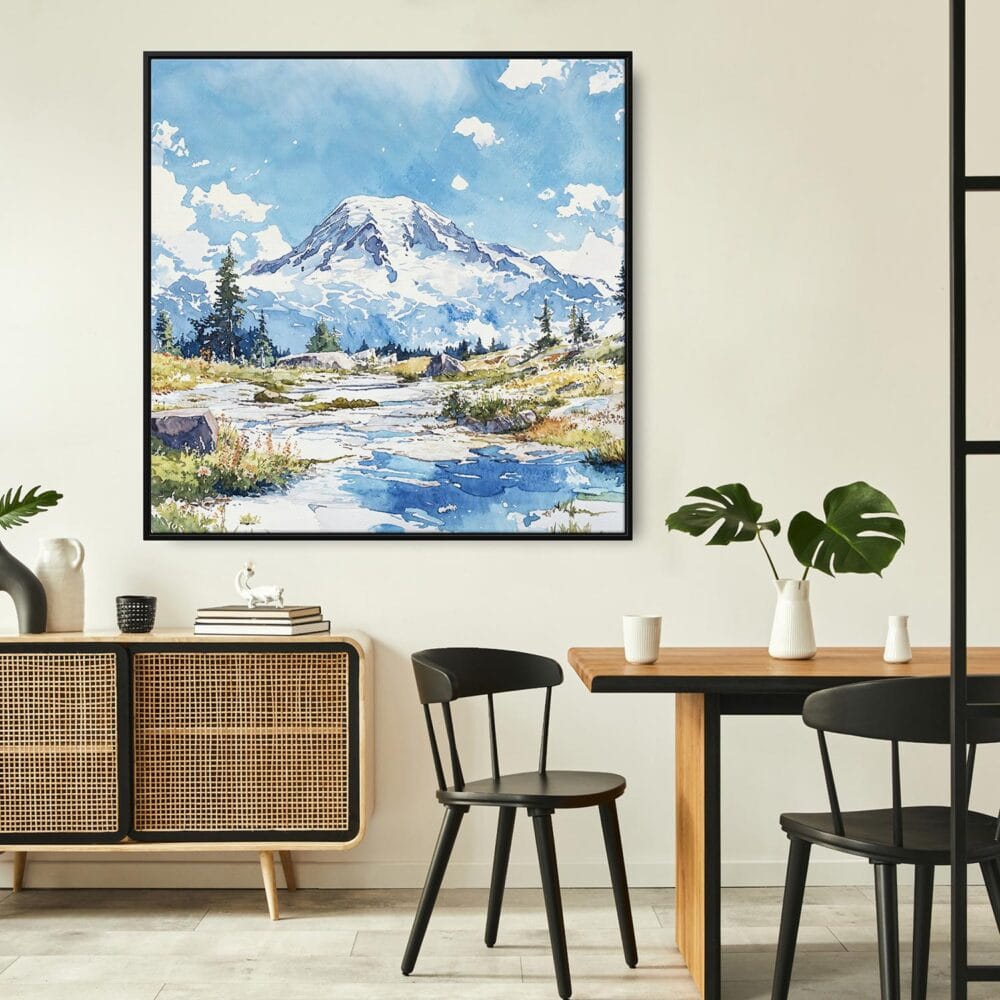 03 - Framed Mount Rainier National Park Watercolor Style - Square Canvas Print - Boho Kitchen.jpg 03 - Framed Mount Rainier National Park Watercolor Style - Square Canvas Print - Boho Kitchen.jpg