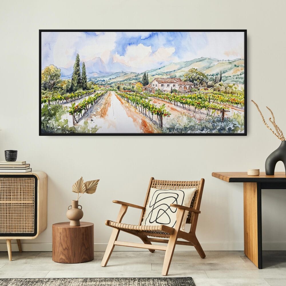 03 - Framed Napa Valley California Watercolor - Panorama Canvas Print - Boho Chair.jpg 03 - Framed Napa Valley California Watercolor - Panorama Canvas Print - Boho Chair.jpg