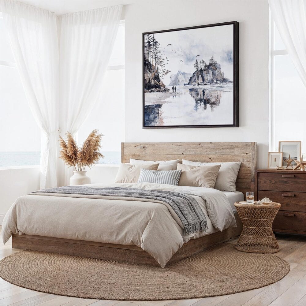 03 - Framed Olympic National Park Square Watercolor Canvas Print - Bedroom.jpg 03 - Framed Olympic National Park Square Watercolor Canvas Print - Bedroom.jpg