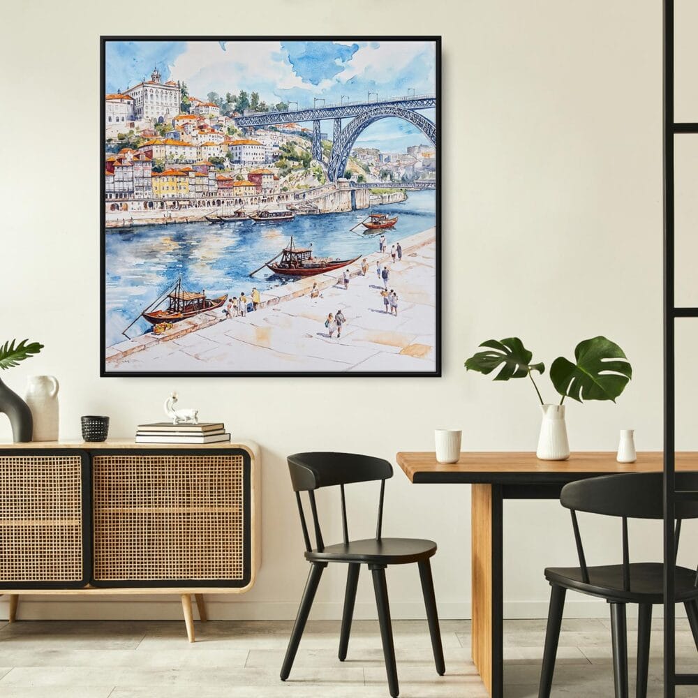 03 - Framed Porto Ribeira Watercolor - Square Canvas Print - Boho Kitchen.jpg 03 - Framed Porto Ribeira Watercolor - Square Canvas Print - Boho Kitchen.jpg