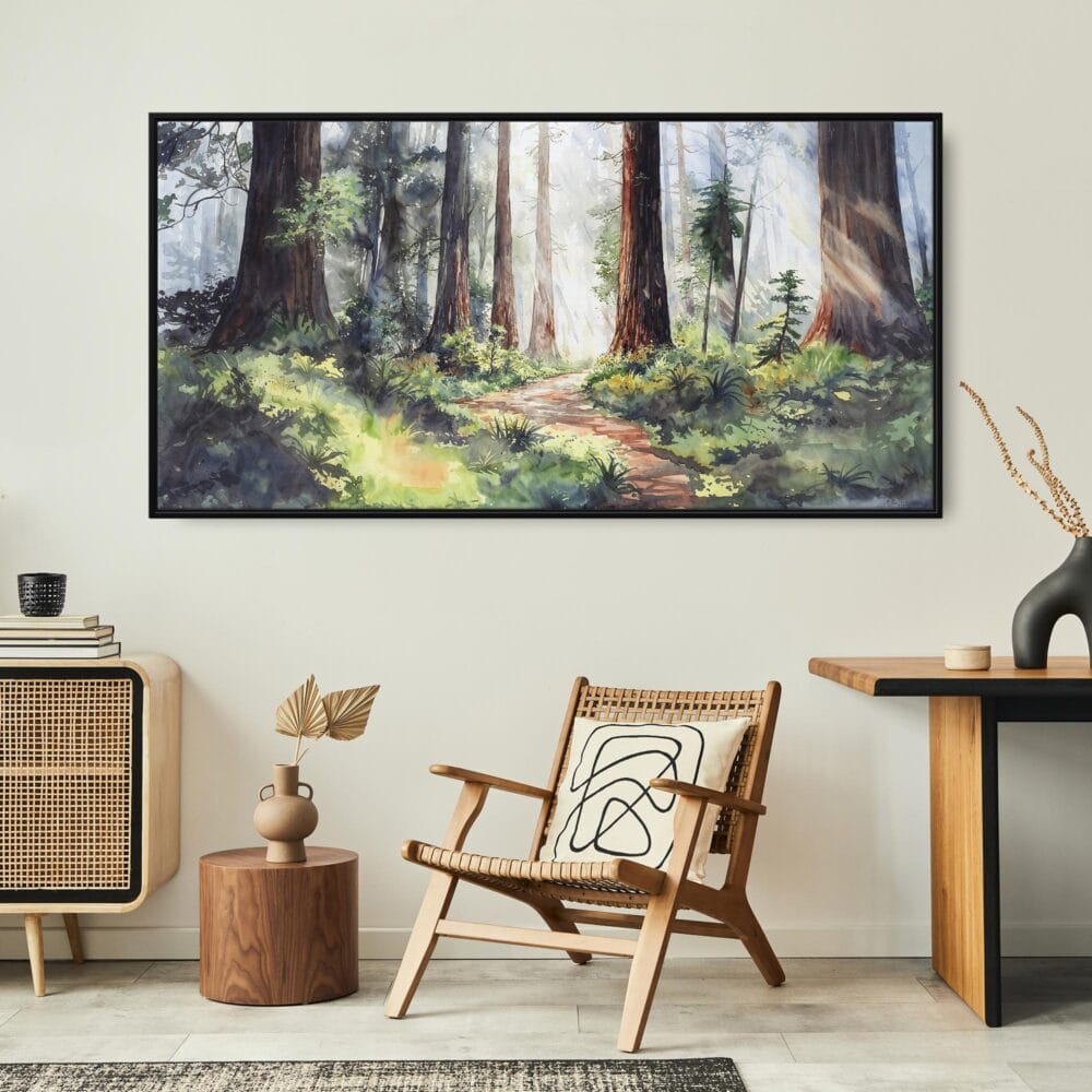 03 - Framed Redwood National Park Watercolor - Panorama Canvas Print - Boho Chair.jpg 03 - Framed Redwood National Park Watercolor - Panorama Canvas Print - Boho Chair.jpg
