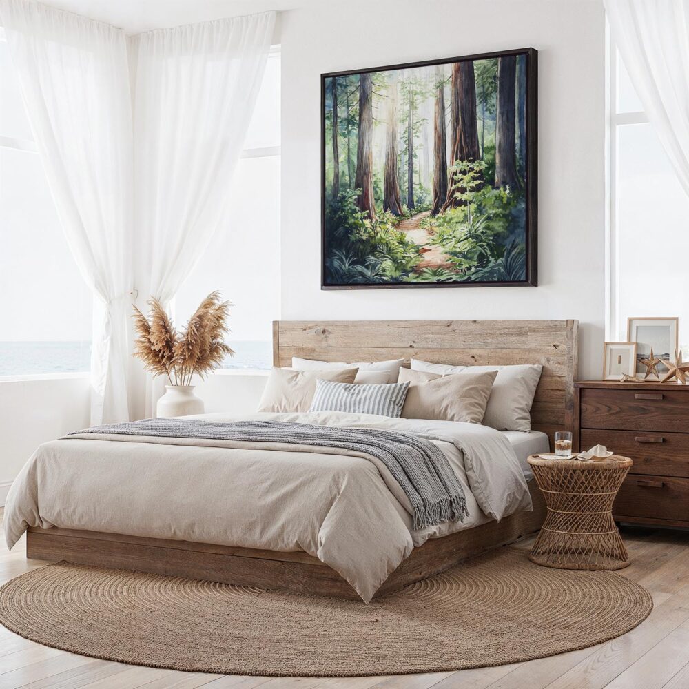 03 - Framed Redwoods national park Watercolor - Square Canvas Print - Bedroom.jpg 03 - Framed Redwoods national park Watercolor - Square Canvas Print - Bedroom.jpg