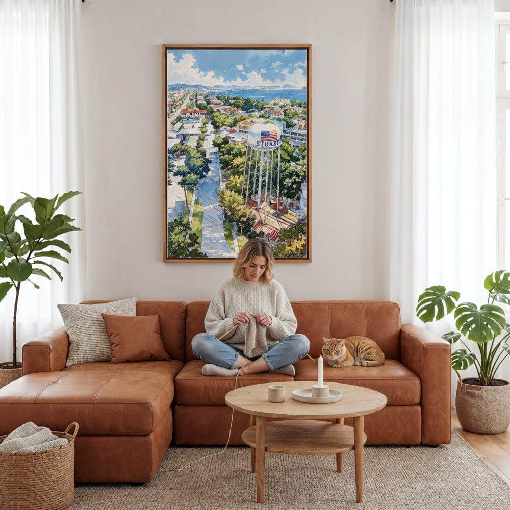 03 - Framed Stuart Florida Watercolor Canvas Print - Woman Knitting - Vertical.jpg 03 - Framed Stuart Florida Watercolor Canvas Print - Woman Knitting - Vertical.jpg