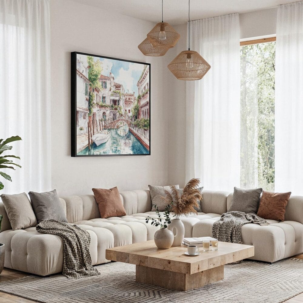 03 - Framed Venice Italy Canal Watercolor - Square Canvas Print - Boho Living Room.jpg 03 - Framed Venice Italy Canal Watercolor - Square Canvas Print - Boho Living Room.jpg