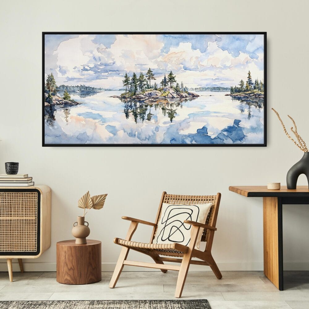 03 - Framed Voyageurs National Park Watercolor - Panorama Canvas Print - Boho Chair.jpg 03 - Framed Voyageurs National Park Watercolor - Panorama Canvas Print - Boho Chair.jpg