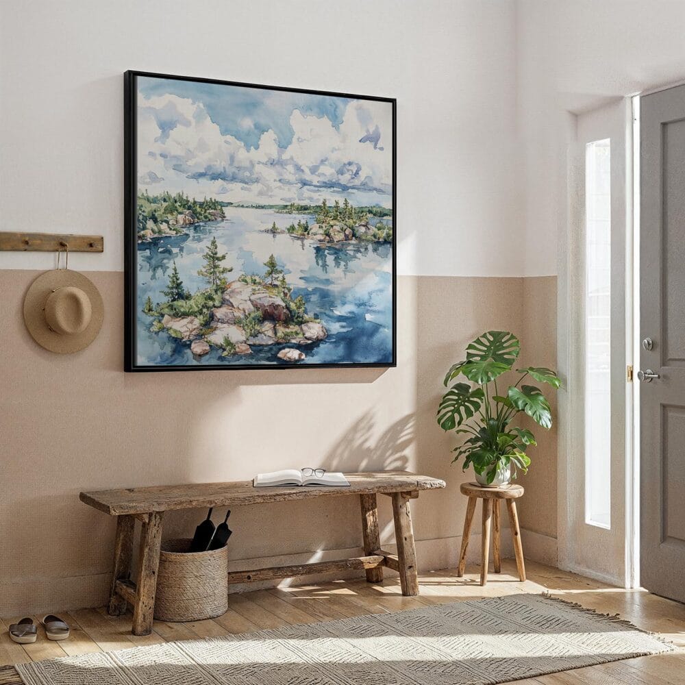 03 - Framed Voyageurs National Park Watercolor - Square Canvas Print - Hallway.jpg 03 - Framed Voyageurs National Park Watercolor - Square Canvas Print - Hallway.jpg