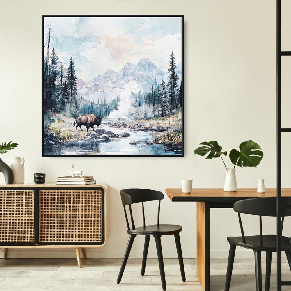 03 - Framed Yellowstone National Park Watercolor Style - Square Canvas Print - Boho Kitchen.jpg 03 - Framed Yellowstone National Park Watercolor Style - Square Canvas Print - Boho Kitchen.jpg