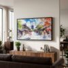 03 - Kyoto Japan Watercolor - Panorama Canvas Print with Black Floater Frame - Mid Century Room 2.jpg
