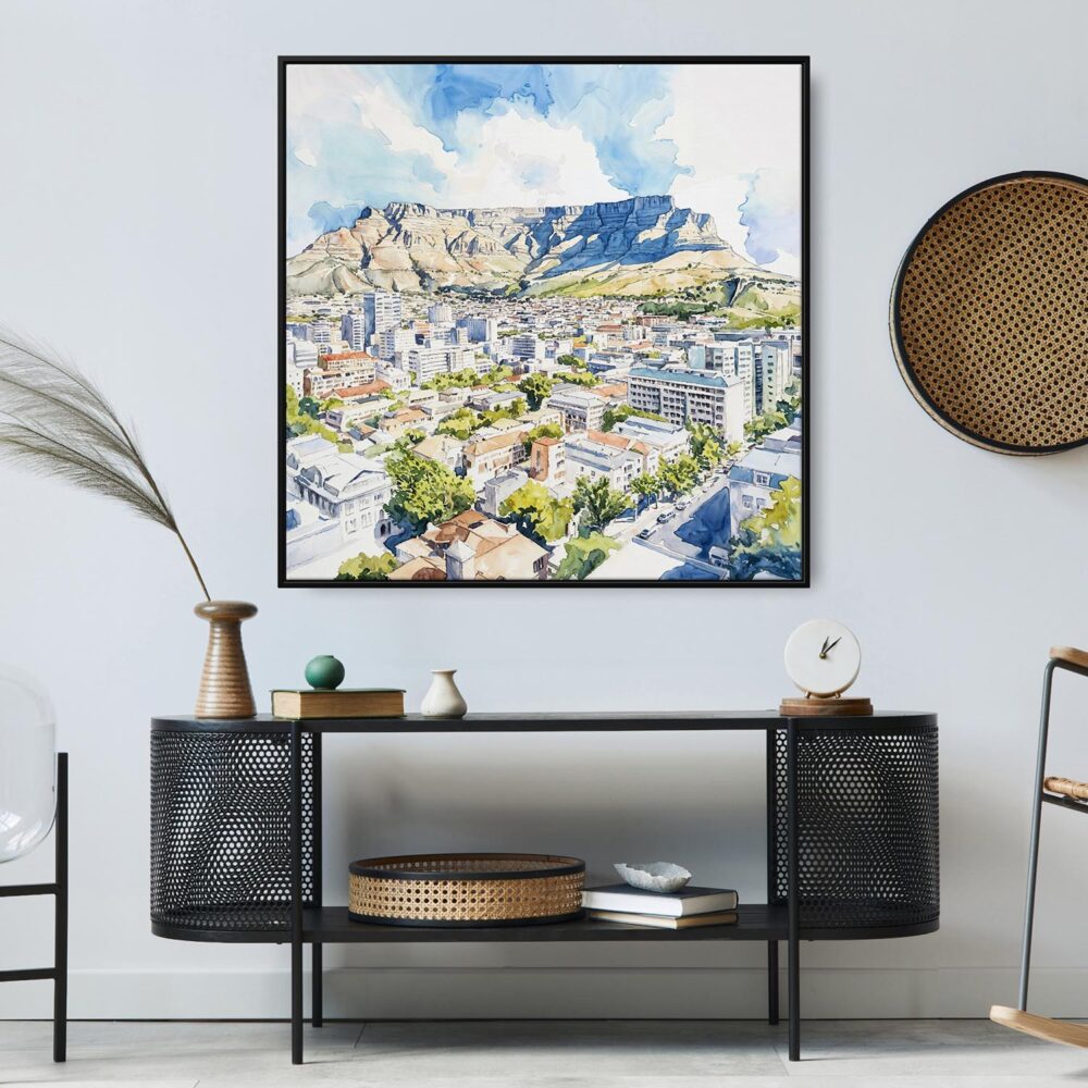 03 - Large Cape Town Skyline Watercolor - Square Canvas Print in Midcentury Corner.jpg 03 - Large Cape Town Skyline Watercolor - Square Canvas Print in Midcentury Corner.jpg