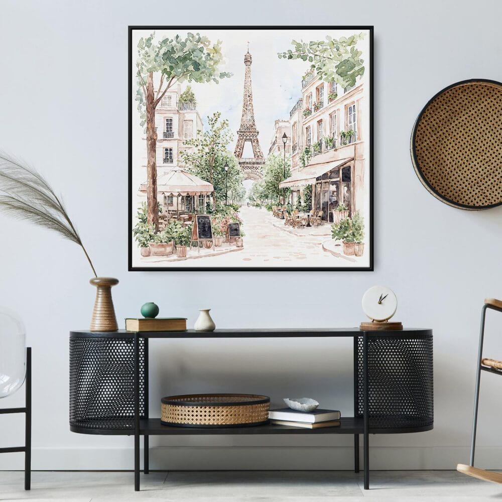 03 - Large Paris Cafe and Eiffel Tower Watercolor - Square Canvas Print in Midcentury Corner.jpg 03 - Large Paris Cafe and Eiffel Tower Watercolor - Square Canvas Print in Midcentury Corner.jpg
