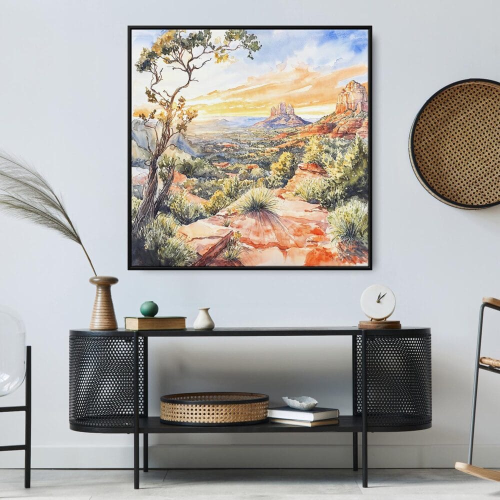 03 - Large Sedona Arizona Watercolor - Square Canvas Print in Midcentury Corner.jpg 03 - Large Sedona Arizona Watercolor - Square Canvas Print in Midcentury Corner.jpg