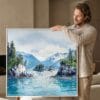 03 - Man holding Large Kenai Fjords National Park Watercolor - Square Canvas Print with White floater Frame.jpg