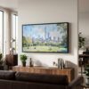 03 - New York Central Park Watercolor - Panorama Canvas Print with Black Floater Frame - Mid Century Room 2.jpg