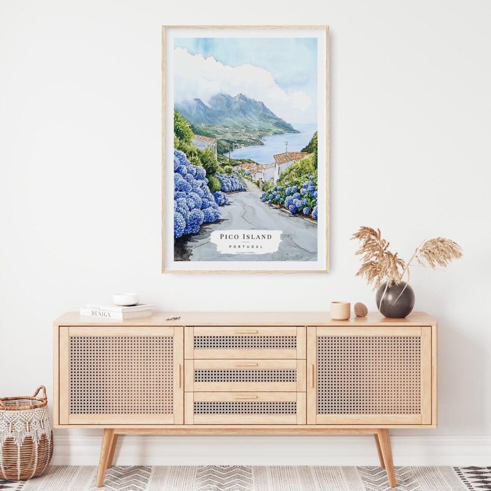 03 - Pico Island Portugal Watercolor Art Print Hanging above Shelf - Vertical.jpg 03 - Pico Island Portugal Watercolor Art Print Hanging above Shelf - Vertical.jpg
