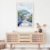 03 - Pico Island Portugal Watercolor Art Print Hanging above Shelf - Vertical.jpg