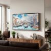 03 - Rialto Bridge Venice Watercolor - Panorama Canvas Print with Black Floater Frame - Mid Century Room 2.jpg