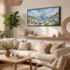 03 - Zermatt Switzerland Watercolor - Panorama Canvas Print with Black Floater Frame - Boho Room.jpg