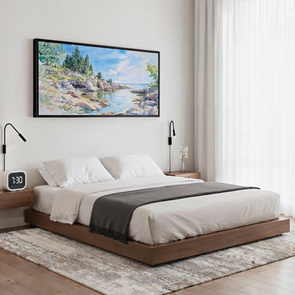 04 - Framed Acadia National Park Panorama Watercolor Canvas Print - Bedroom.jpg 04 - Framed Acadia National Park Panorama Watercolor Canvas Print - Bedroom.jpg