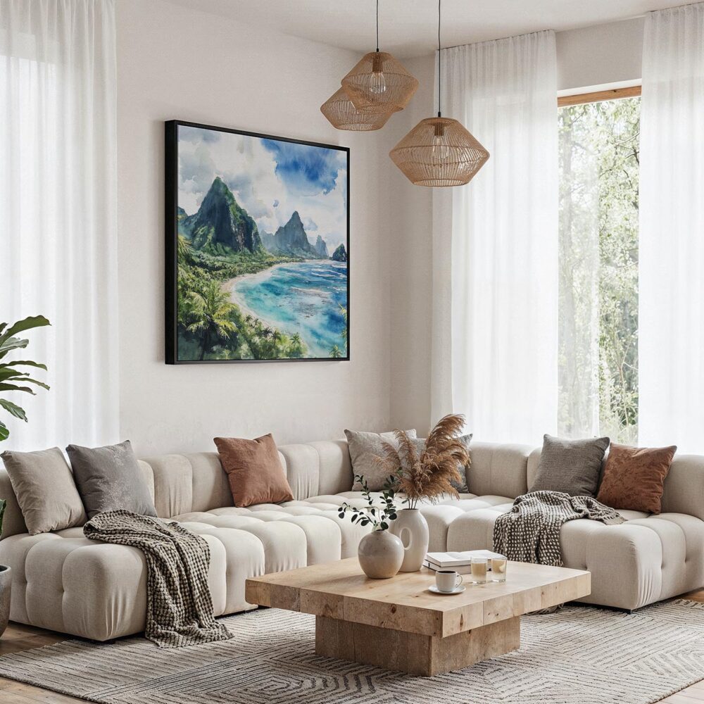 04 - Framed American Samoa Watercolor - Square Canvas Print - Boho Living Room.jpg 04 - Framed American Samoa Watercolor - Square Canvas Print - Boho Living Room.jpg