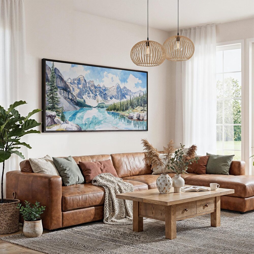 04 - Framed Banff National Park Watercolor - Panorama Canvas Print - Living Room.jpg 04 - Framed Banff National Park Watercolor - Panorama Canvas Print - Living Room.jpg