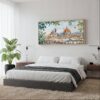 04 - Framed Coffee in Florence Italy Watercolor - Panorama Canvas Print - Woman in contemporary Bed Room.jpg