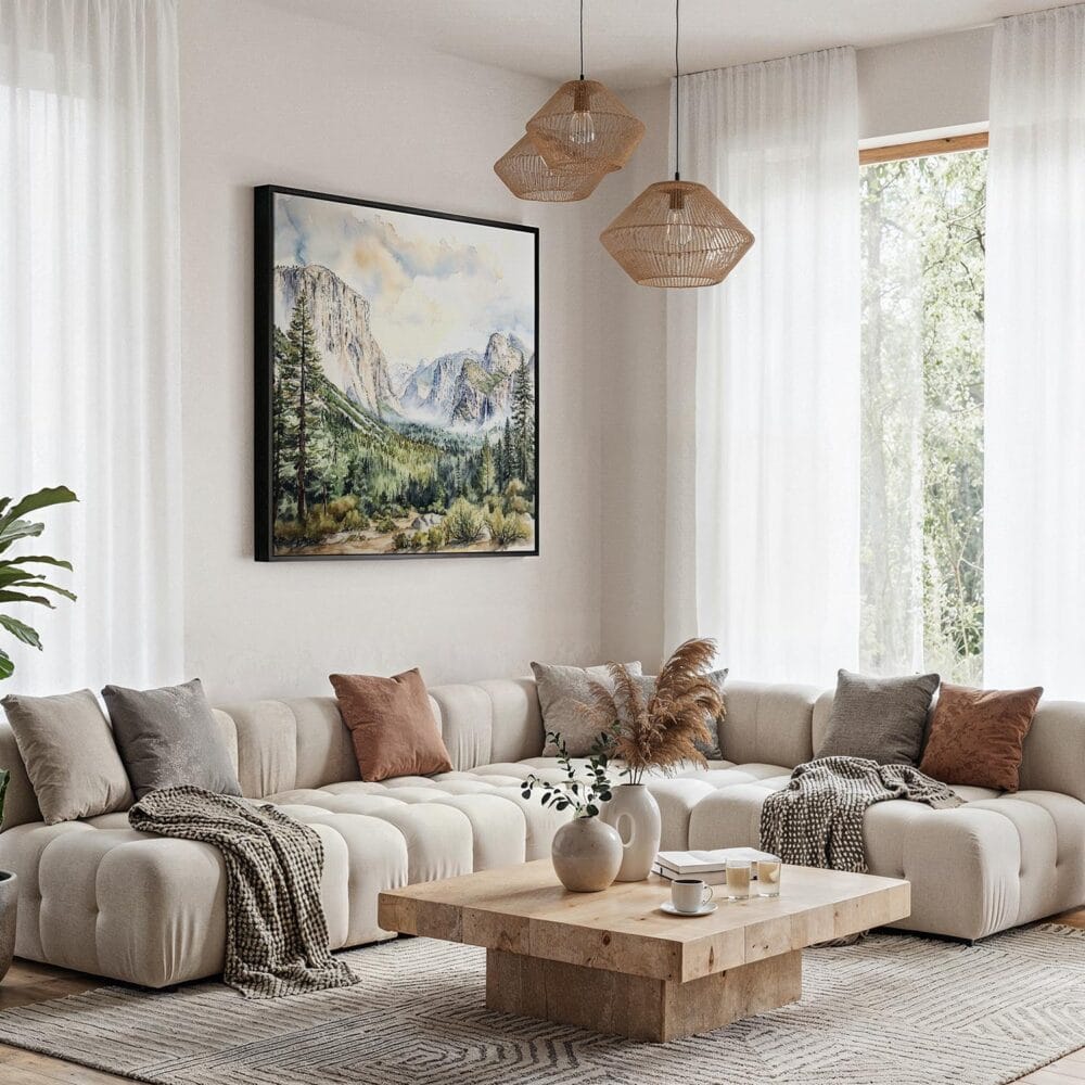 04 - Framed El Capitan in Yosemite National Park Watercolor Style - Square Canvas Print - Boho Living Room.jpg 04 - Framed El Capitan in Yosemite National Park Watercolor Style - Square Canvas Print - Boho Living Room.jpg