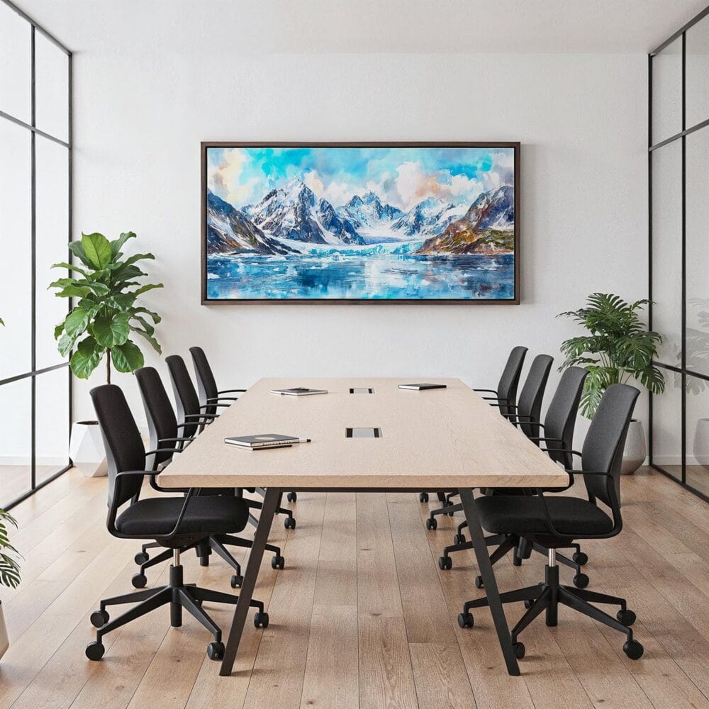 04 - Framed Glacier Bay National Park Panorama Watercolor Canvas Print - Office.jpg 04 - Framed Glacier Bay National Park Panorama Watercolor Canvas Print - Office.jpg