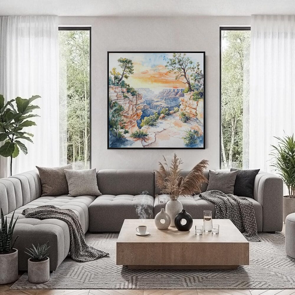 04 - Framed Grand Canyon National park Watercolor - Square Canvas Print - Contemporary Living Room.jpg 04 - Framed Grand Canyon National park Watercolor - Square Canvas Print - Contemporary Living Room.jpg