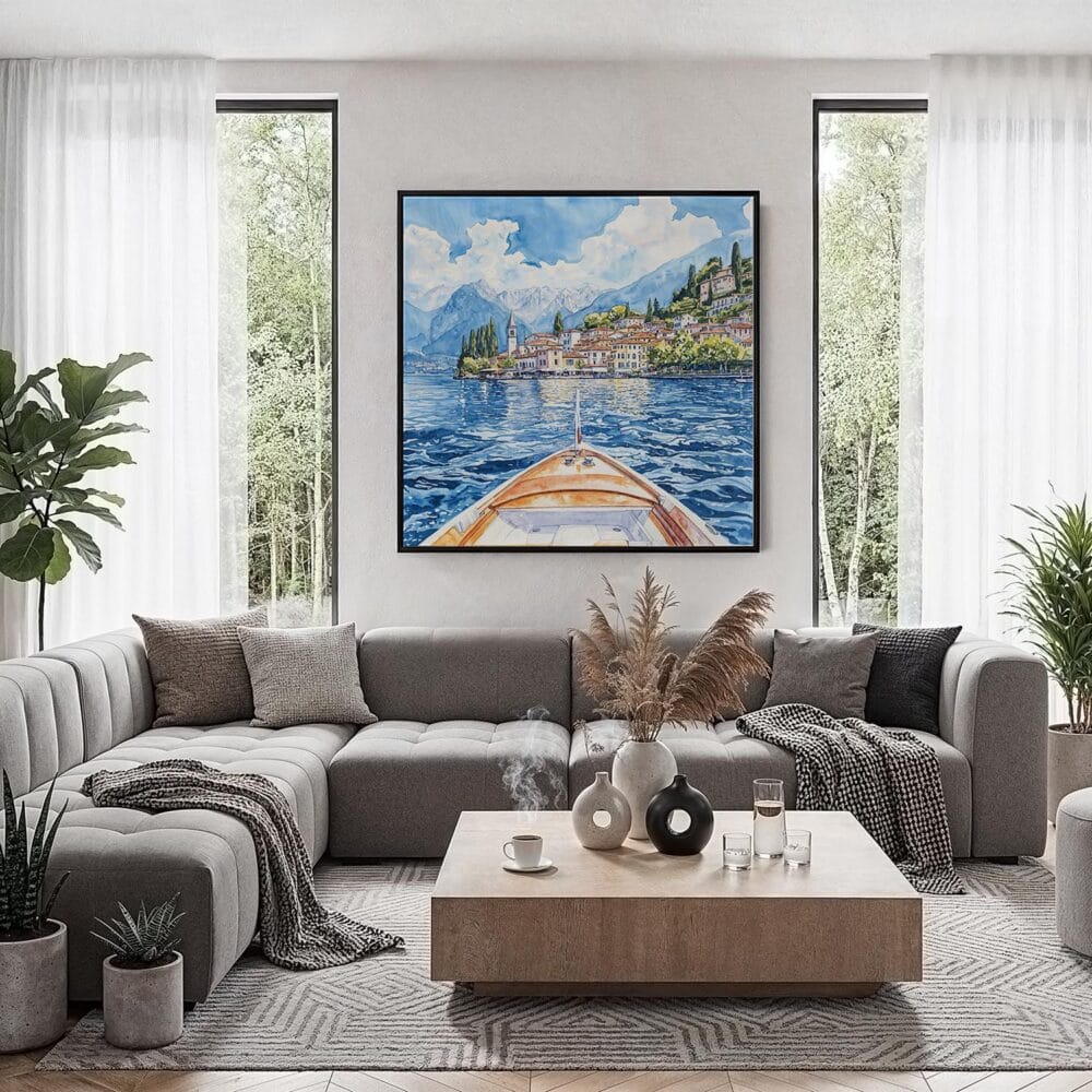 04 - Framed Lake Como Italy Square Watercolor Canvas Print - Contemporary Living Room.jpg 04 - Framed Lake Como Italy Square Watercolor Canvas Print - Contemporary Living Room.jpg