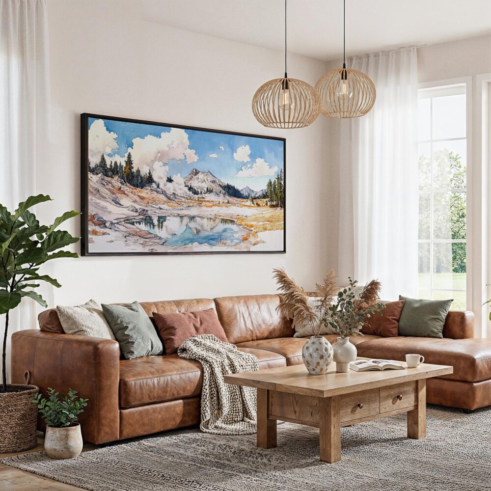 04 - Framed Lassen Volcanic National Park Panorama Watercolor Canvas Print - Living Room.jpg 04 - Framed Lassen Volcanic National Park Panorama Watercolor Canvas Print - Living Room.jpg