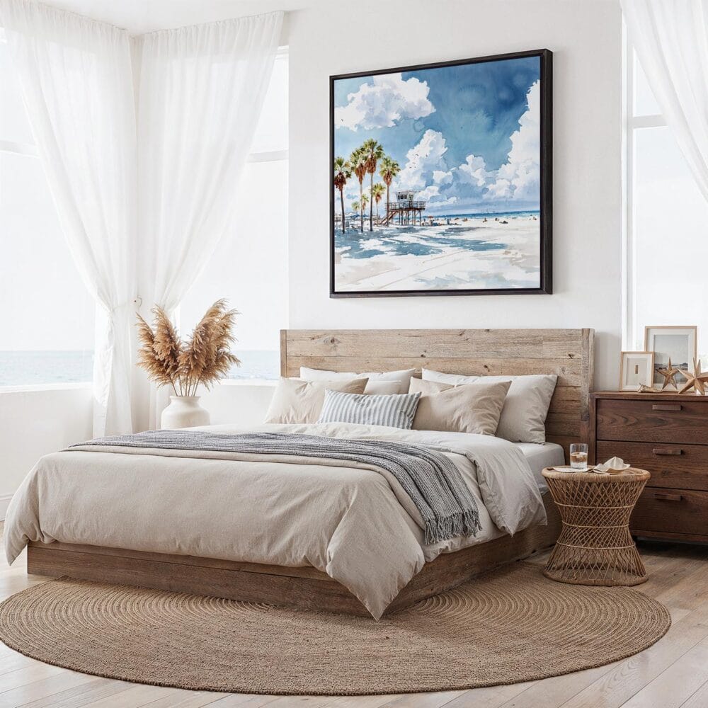 04 - Framed Los Angeles Beach Watercolor - Square Canvas Print - Bedroom.jpg 04 - Framed Los Angeles Beach Watercolor - Square Canvas Print - Bedroom.jpg