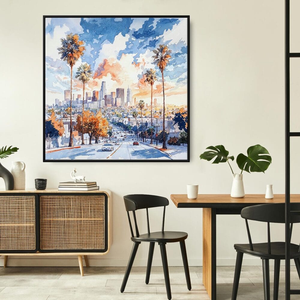 04 - Framed Los Angeles Skyline Watercolor - Square Canvas Print - Boho Kitchen.jpg 04 - Framed Los Angeles Skyline Watercolor - Square Canvas Print - Boho Kitchen.jpg