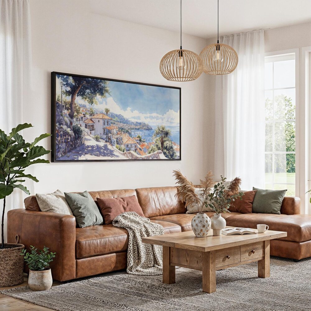 04 - Framed Madeira Portugal Watercolor - Panorama Canvas Print - Living Room.jpg 04 - Framed Madeira Portugal Watercolor - Panorama Canvas Print - Living Room.jpg