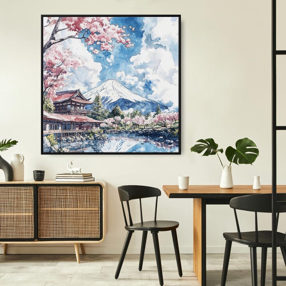 04 - Framed Mount Fuji Japan Square Watercolor Canvas Print - Boho Kitchen.jpg 04 - Framed Mount Fuji Japan Square Watercolor Canvas Print - Boho Kitchen.jpg