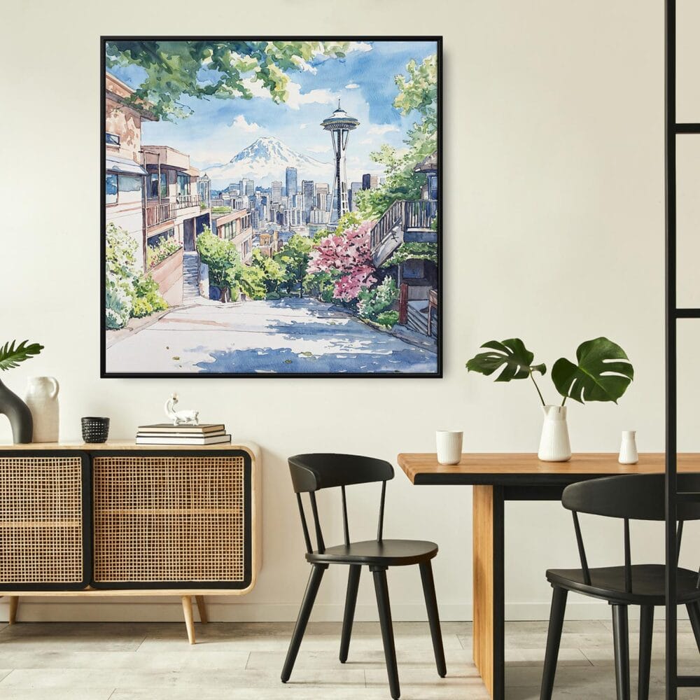 04 - Framed Seattle Watercolor - Square Canvas Print - Boho Kitchen.jpg 04 - Framed Seattle Watercolor - Square Canvas Print - Boho Kitchen.jpg