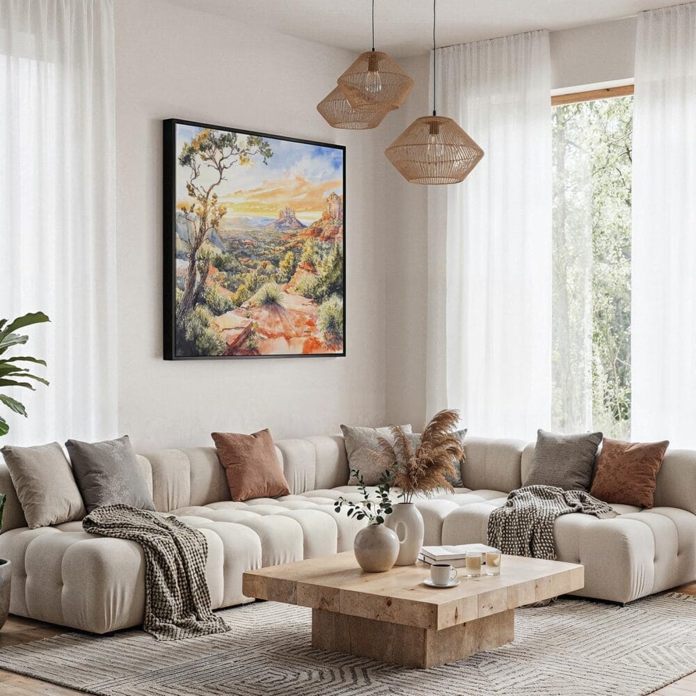 04 - Framed Sedona Arizona Watercolor - Square Canvas Print - Boho Living Room.jpg 04 - Framed Sedona Arizona Watercolor - Square Canvas Print - Boho Living Room.jpg