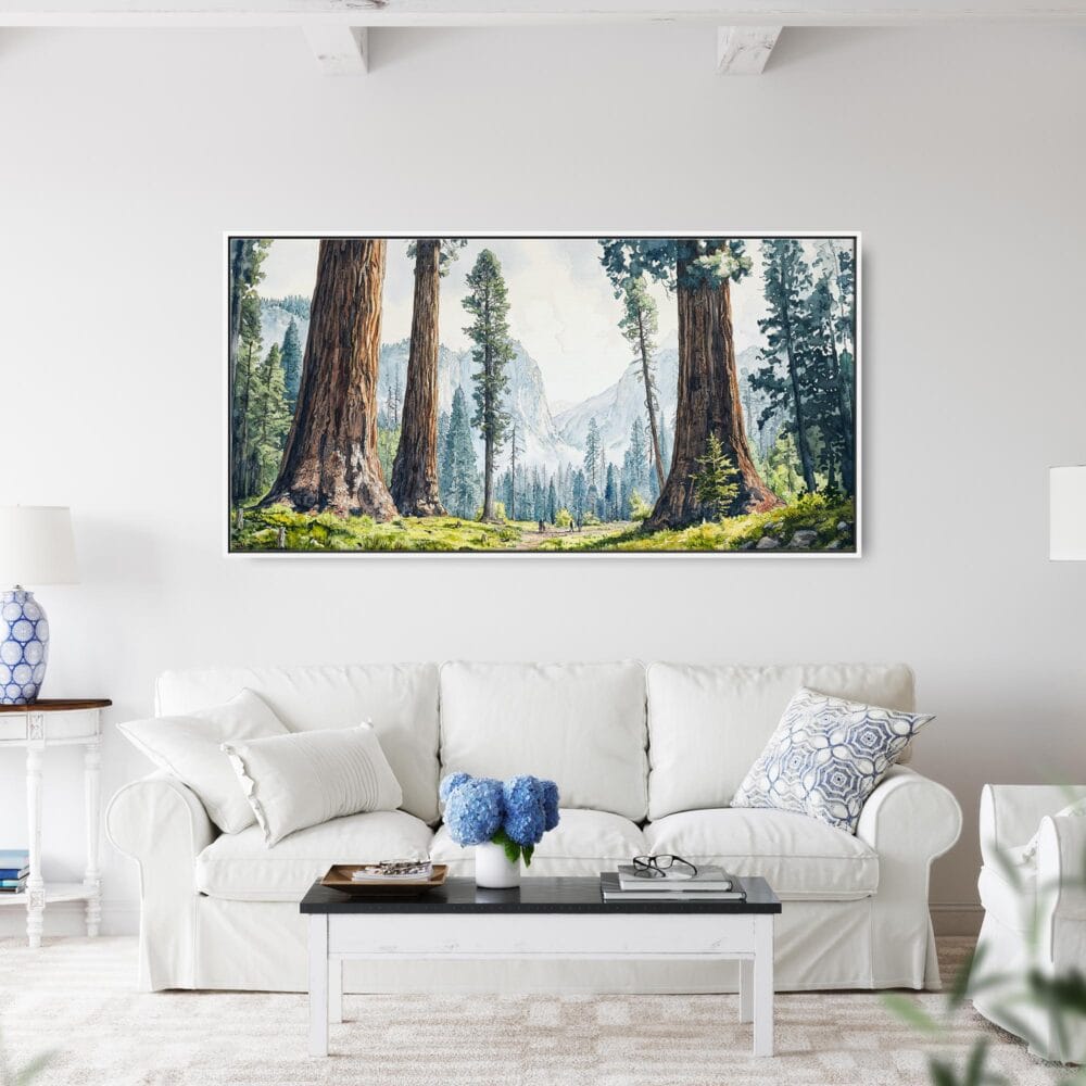 04 - Framed Sequoia National Park Panorama Watercolor Canvas Print - Coastal Living Room.jpg 04 - Framed Sequoia National Park Panorama Watercolor Canvas Print - Coastal Living Room.jpg