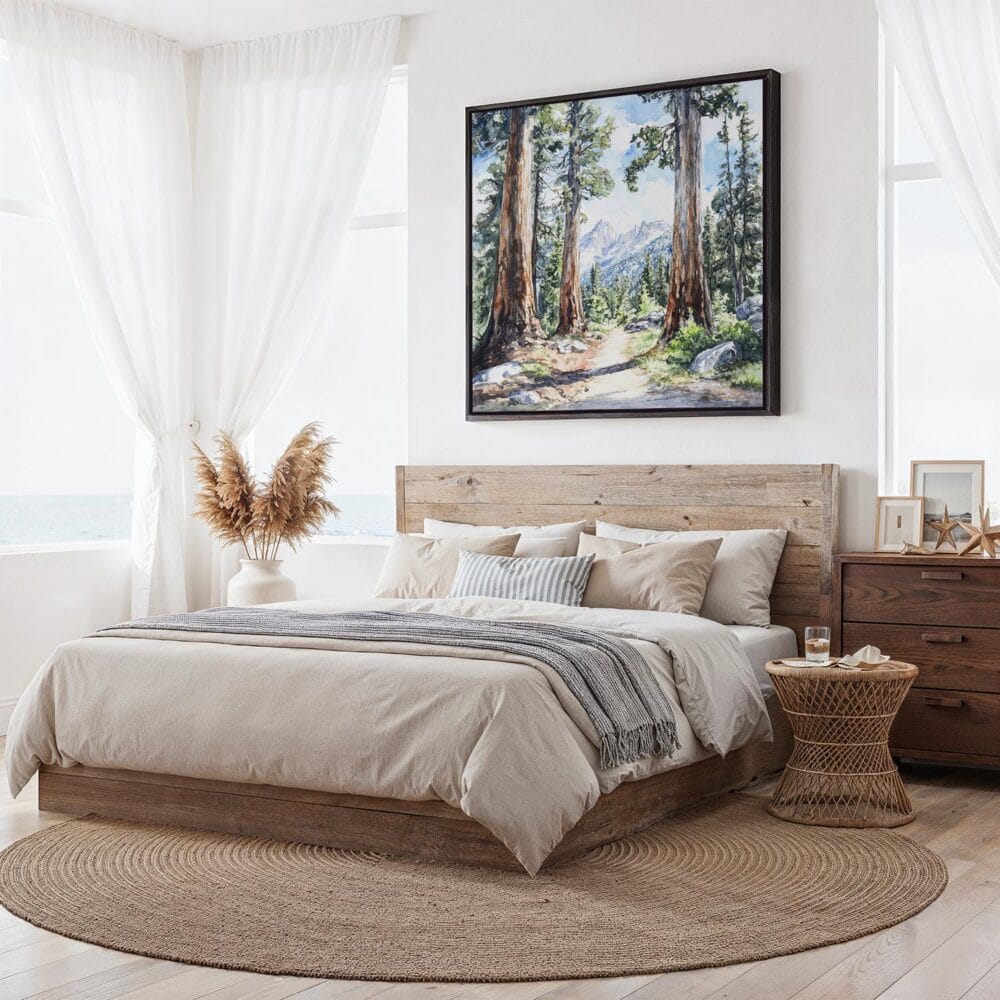04 - Framed Sequoia National Park Watercolor - Square Canvas Print - Bedroom.jpg 04 - Framed Sequoia National Park Watercolor - Square Canvas Print - Bedroom.jpg